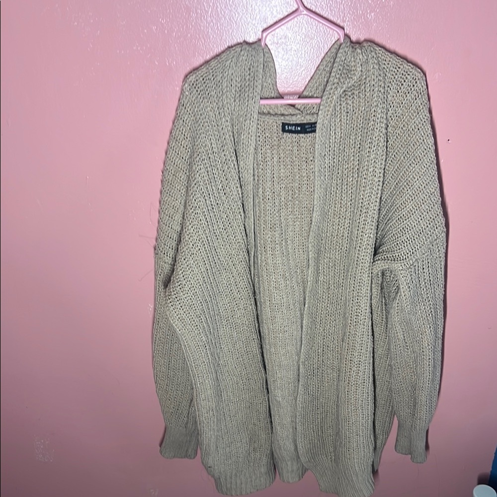 SHEIN Cream Chunky Knit Cardigan Sweater